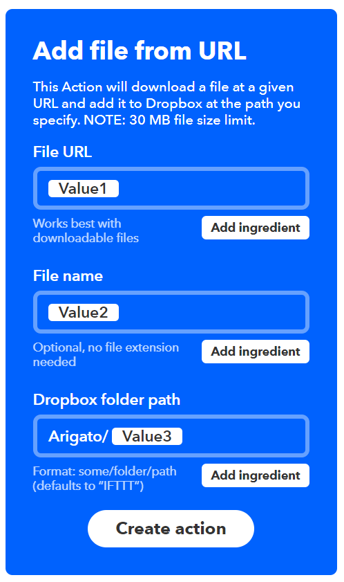 Add file from URL Create action