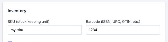 Image of SKU and ISBN in Shopify