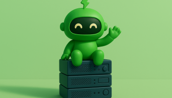Mr Arigato sitting on a stack of computers