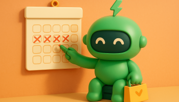 a robot counts down days on a calendar while holding a shopping bag