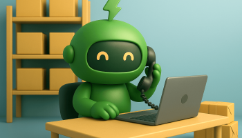 Mr Arigato the cute robot sitting behind a desk taking B2B and wholesale Shopify orders