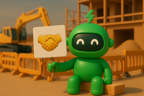 Ecommerce Agencies and AI Partnerships Mr Arigato the Shopify Ecommerce Workflow AI bot holds a sign with the handshake emoji