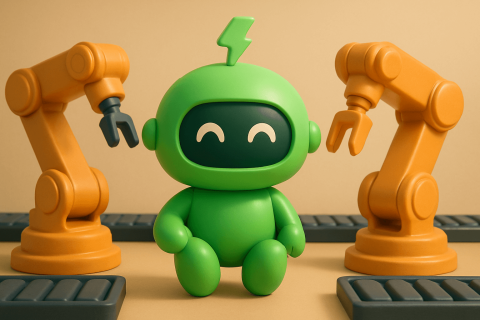 What is the best Automation tool for Shopify Mr Aritago the robot sitting beside two warehouse robot arms