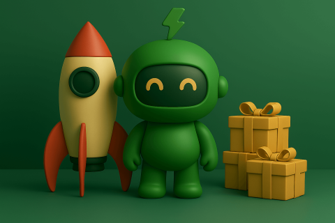 What Should You Automate Shopify Presale and Seasonal Banner (small) mr arigato the green robot beside a rocket ship and pile of gifts