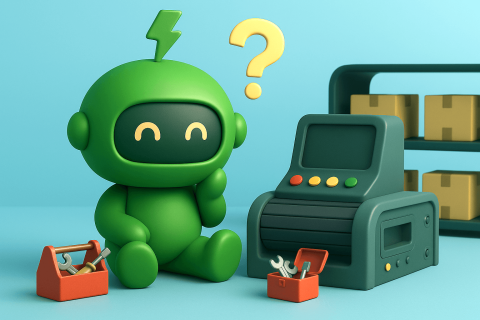 How to create an automation on Shopify banner Mr Arigato the tiny cute robot sits with his tools beside an automation conveyor belt