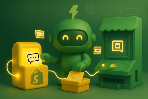 Gorgias integration banner Mr Arigato the robot connecting Gorgias to Shopify